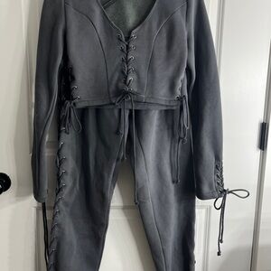 Charcoal Lace-Up Women's Matching Set